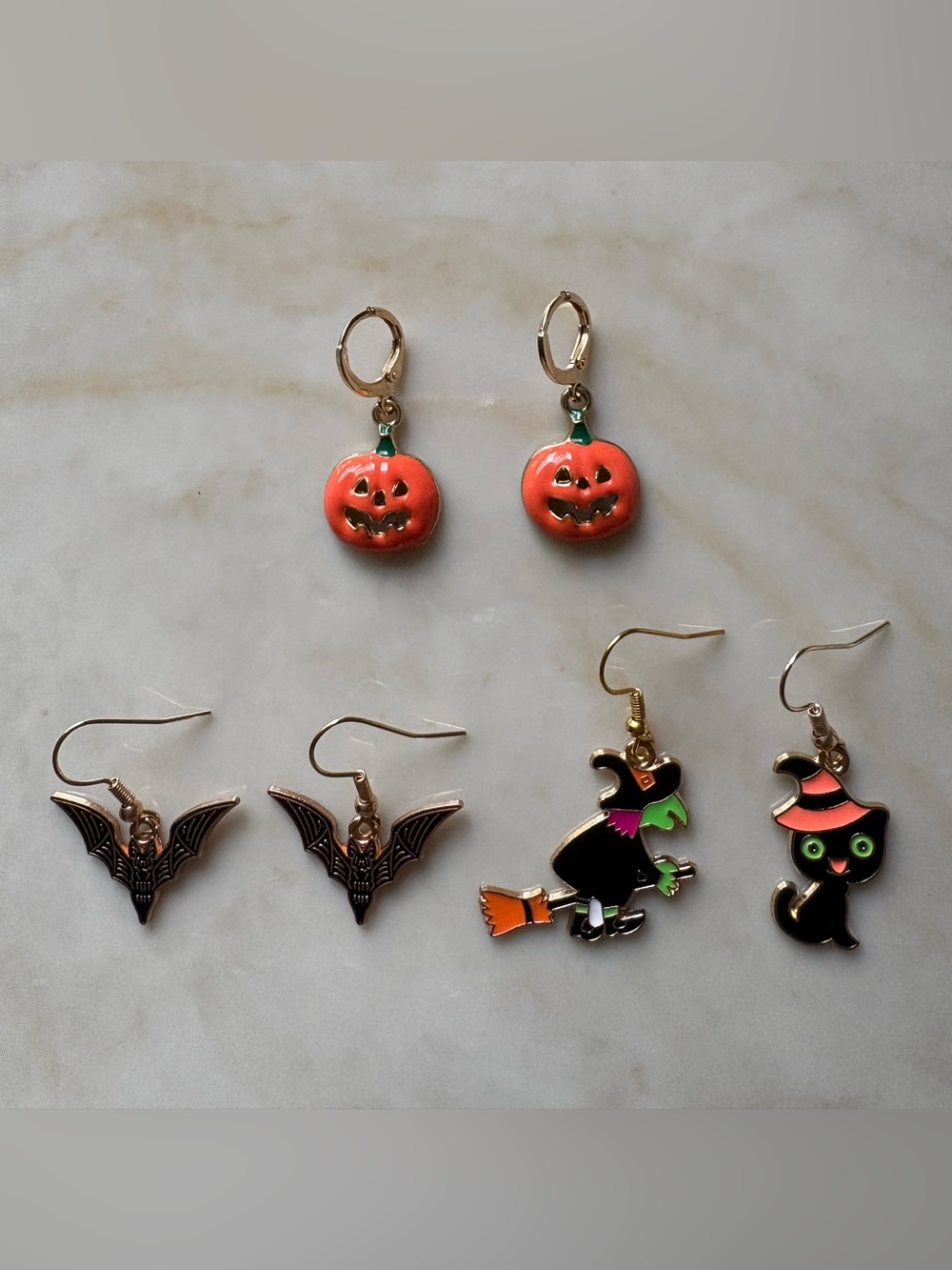 Halloween Pumpkin witch black cat bat bundle Earrings